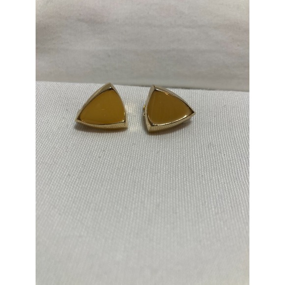 Vintage Clip On Earrings Artsy Triangle Gold Tone Peach Stone Statement Costume - Picture 3 of 7